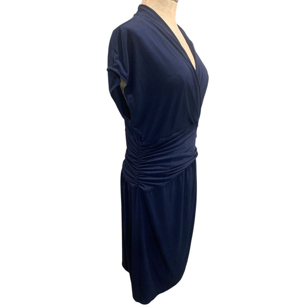 Size 16 Dressbarn Navy Blue Pullover Dress Stretch Surplice Neckline - Picture 7 of 8
